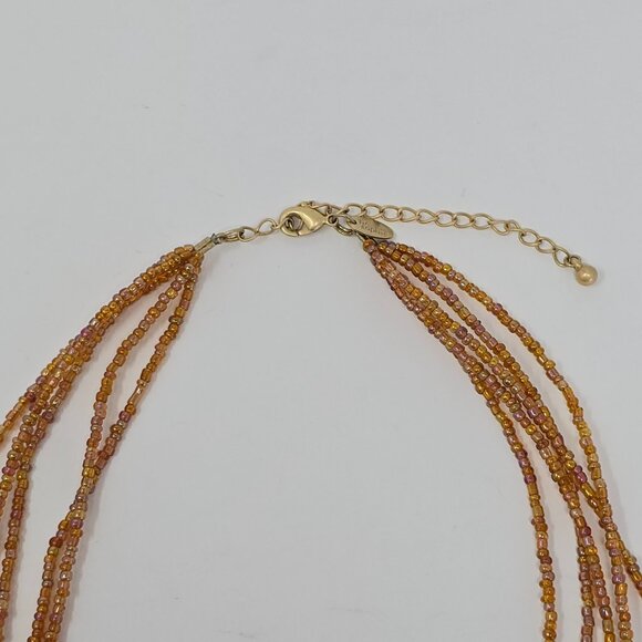 Lia Sophia Multi Strand Gold Tone and Amber Orange Beaded Necklace - Picture 5 of 11